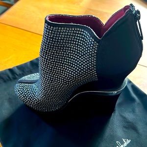 Michael Antonio Studios, satin and rhinestone wedge platform.